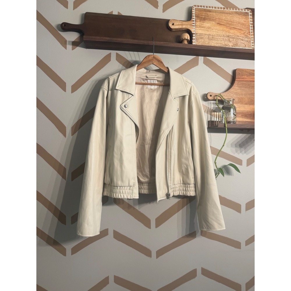 Weekend Product Type Women Size L Cream Faux Leather Moto Jacket J1723PUWK